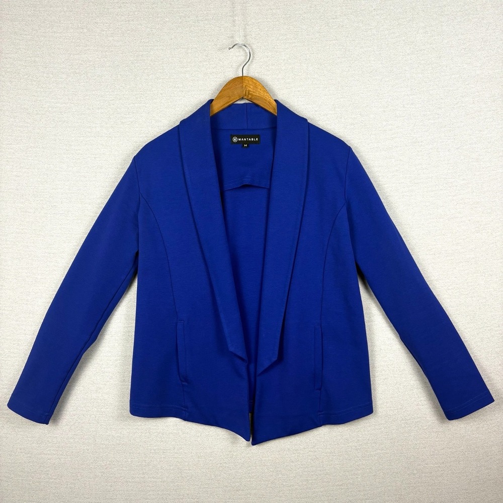 Wantable Blazer Womens M Ponte Knit Unstructured Cobalt Blue Shawl Lapel Work
